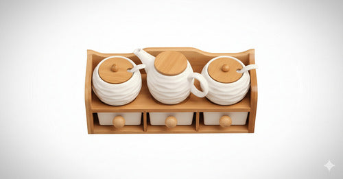 Porta Condimento 2 Potes 1 Bule 3 Gavetinhas 6 Pçs Ceramica Branco