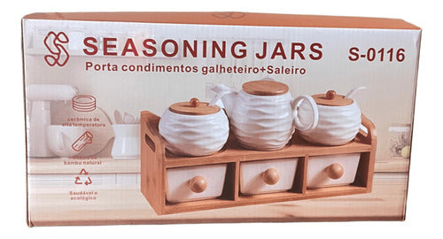 Porta Condimento 2 Potes 1 Bule 3 Gavetinhas 6 Pçs Ceramica Branco