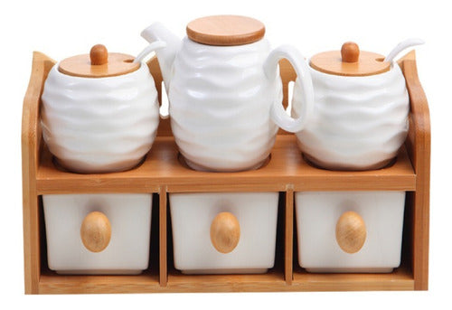 Porta Condimento 2 Potes 1 Bule 3 Gavetinhas 6 Pçs Ceramica Branco