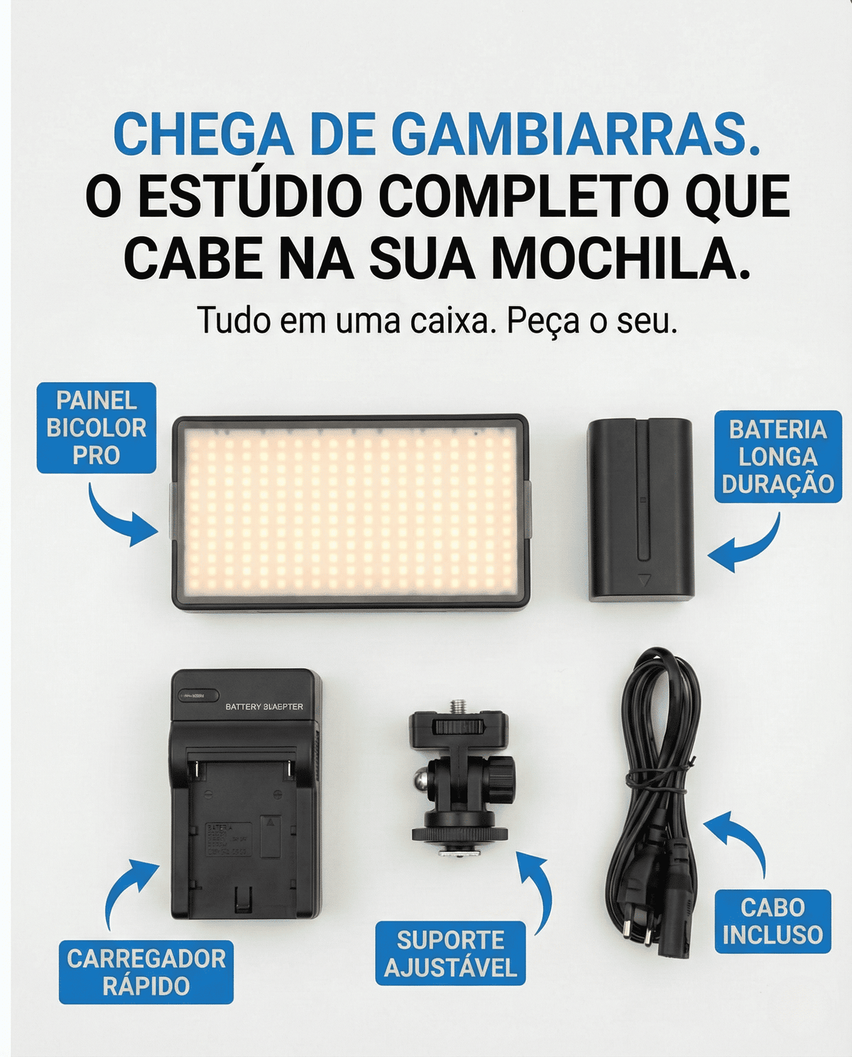 Iluminador Painel 416 Leds + Bateria + Carregador Bateria