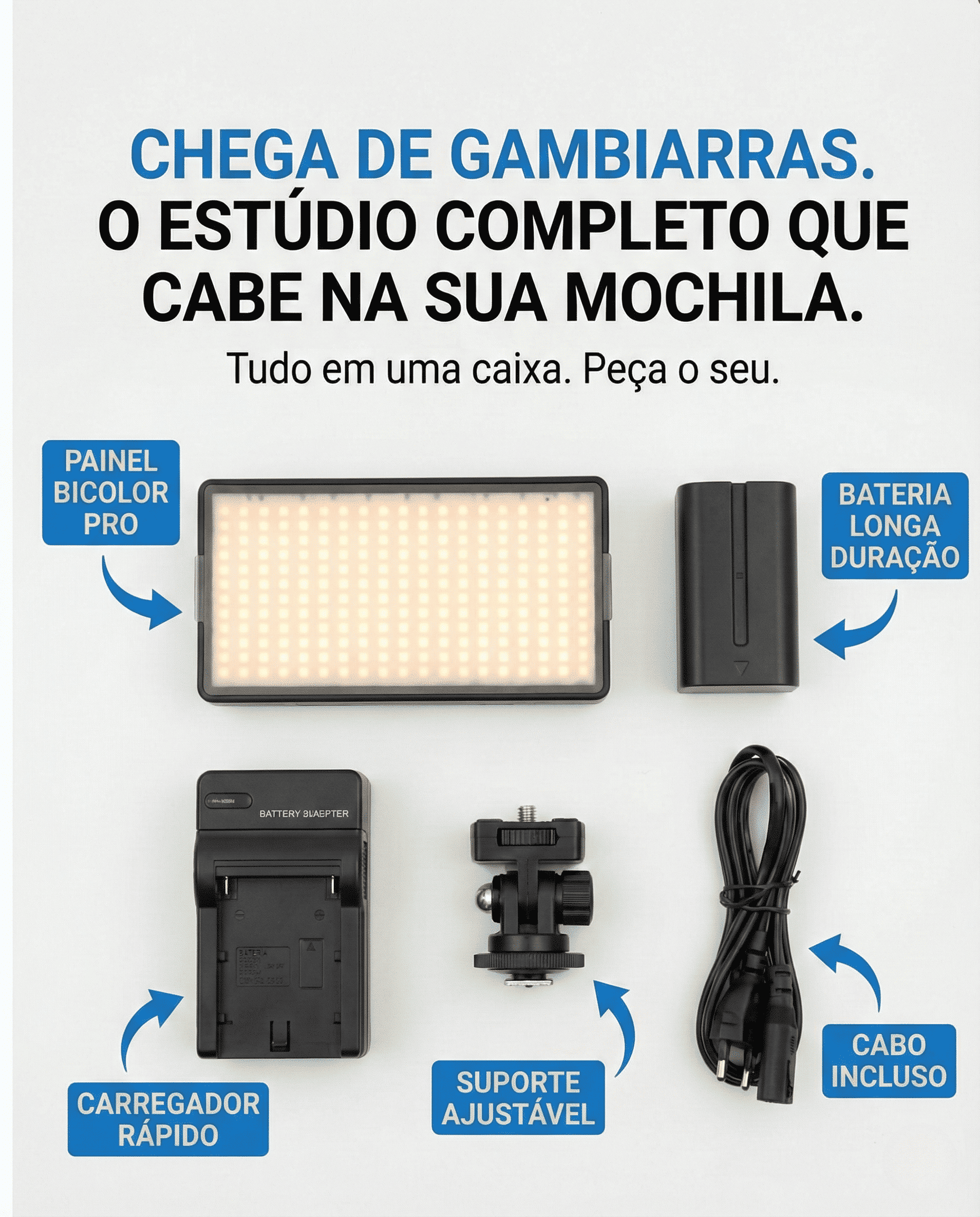 Iluminador Painel 416 Leds + Bateria + Carregador Bateria